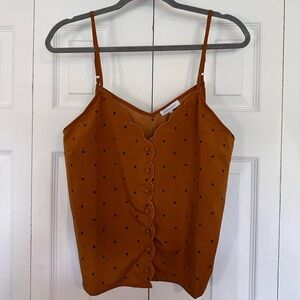 Crescent Orange Brown Tank Black Polka Dots Scallop Edge with Buttons